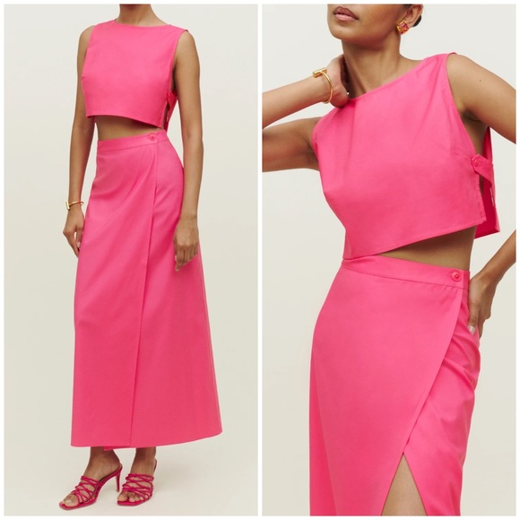 Reformation Dresses & Skirts - Reformation Mylie Two Piece Set Skirt & Top Flambe Pink Size 0